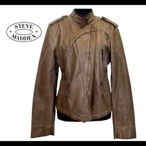 STEVE Madden NWOT Brown faux leather vegan Moto jacket size medium